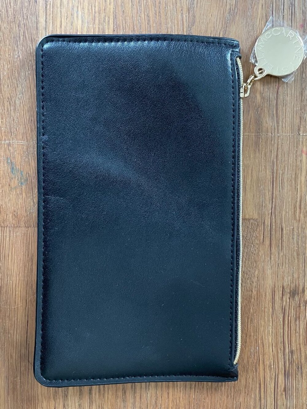 Stella McCartney Beauty Black Vegan Leather Zip Pouch Dotted Logo Charm NWOT